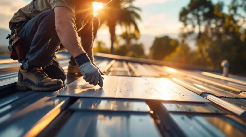 A commercial standing seam metal roof installation on a large industrial facility in Bountiful.