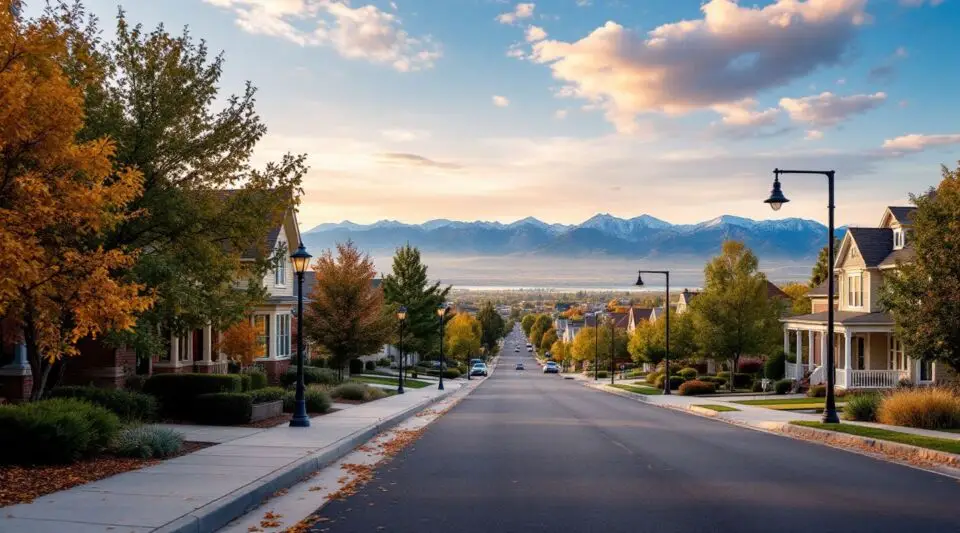 A professional roofing crew installing gray architectural asphalt shingles on a home in West Valley City, Utah, with the Oquirrh Mountains visible in the background.